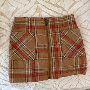 Honey Punch Tan and Red Plaid Mini Skirt
